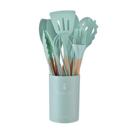 Set 12 Ustensiles Cuisine Silicone - Manche Bois